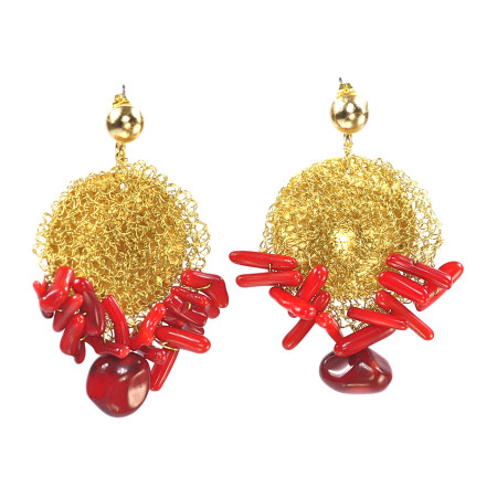 Gold meets Coral Ohrstecker