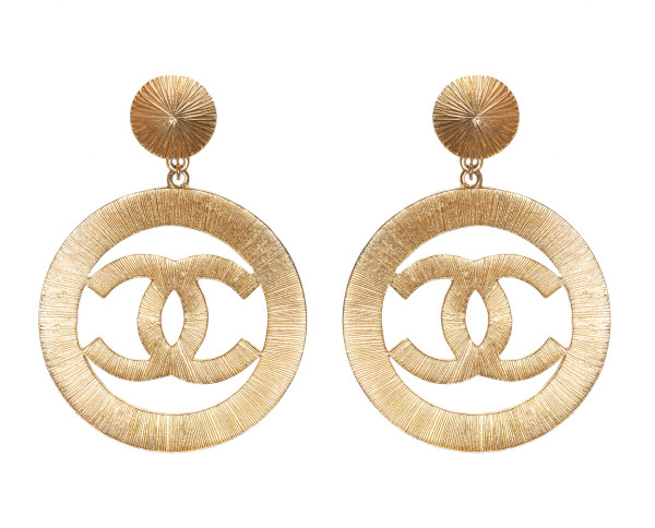 Vintage Chanel Jumbo Sunburst Icon hoop clips